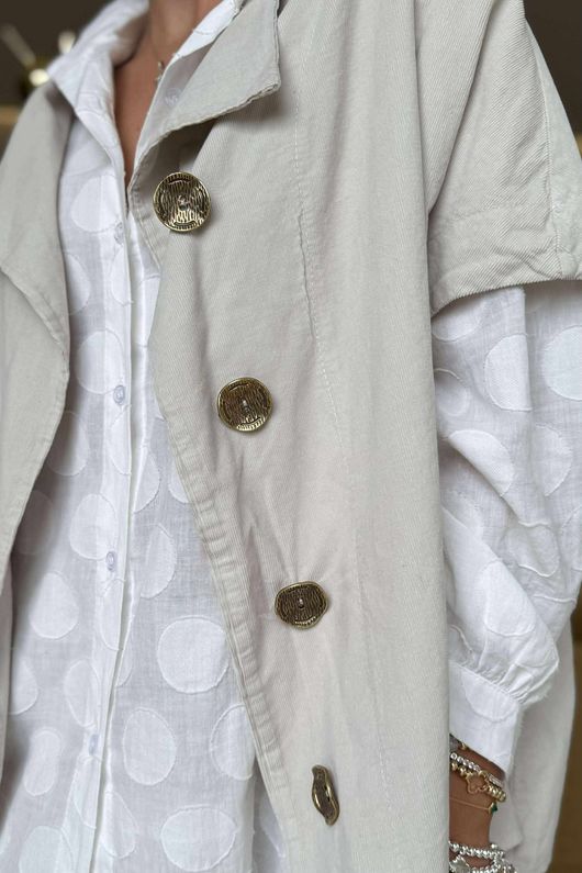 Made in Italy Cooper Needlecord Cap Sleeve Jacket Stone